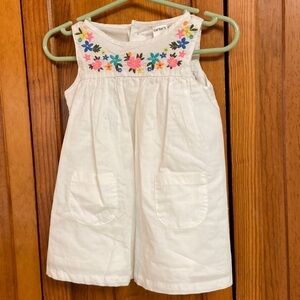 Carters Sleeveless White Cotton Embroidered Dress Lined 6 M
